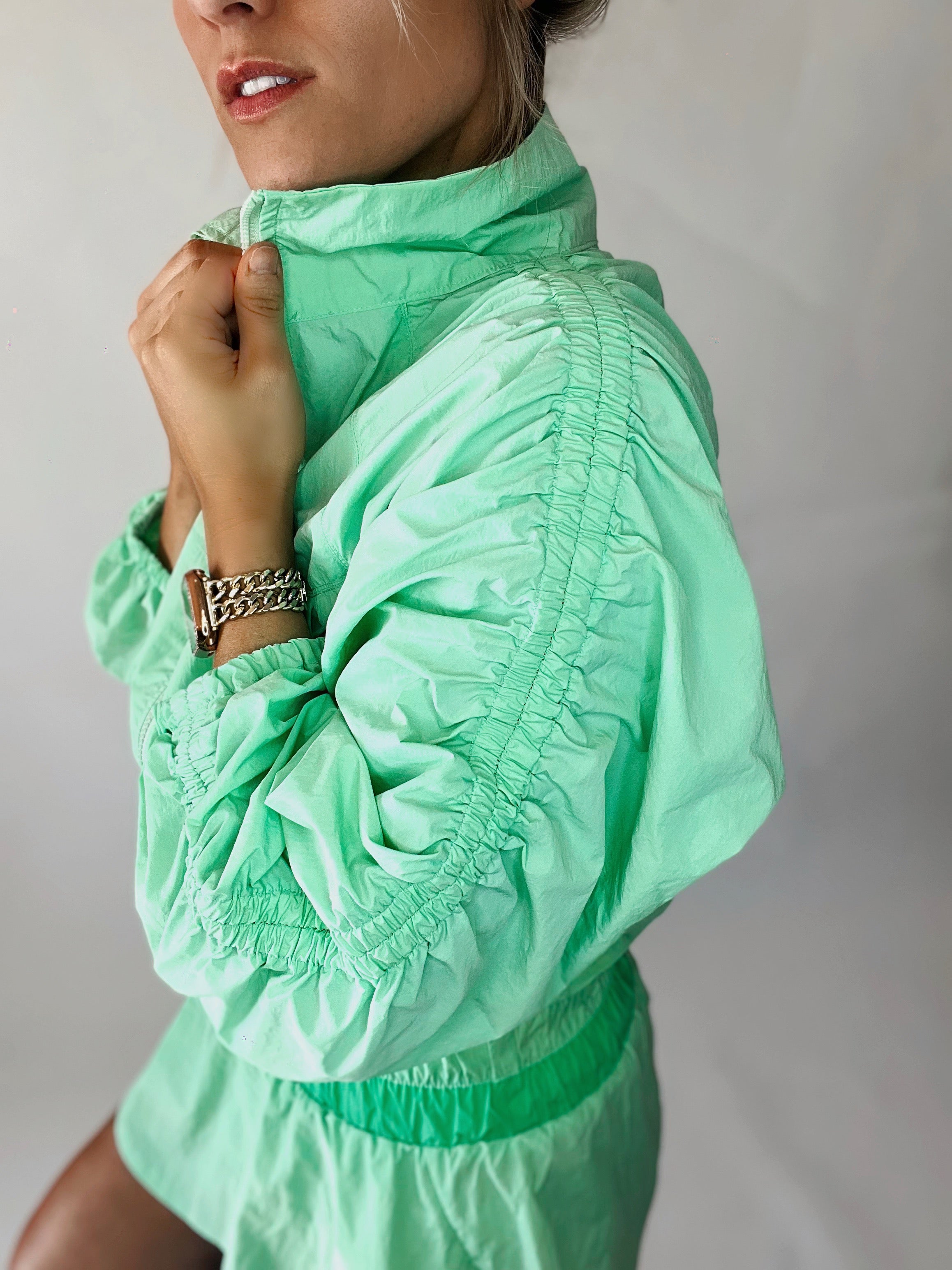 Apple Sporty Shirred Windbreaker