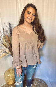 Cotton Taupe Babydoll Blouse