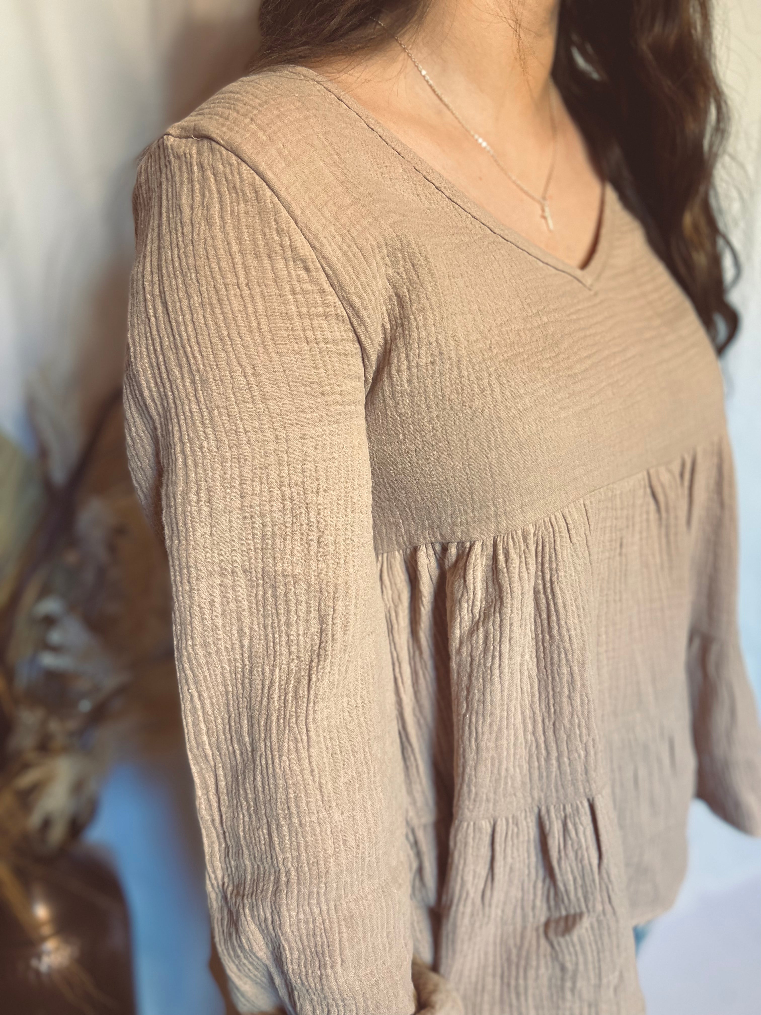 Cotton Taupe Babydoll Blouse